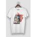 Unisex Beyaz Sevimli Minik Kedi Baskılı T-shirt